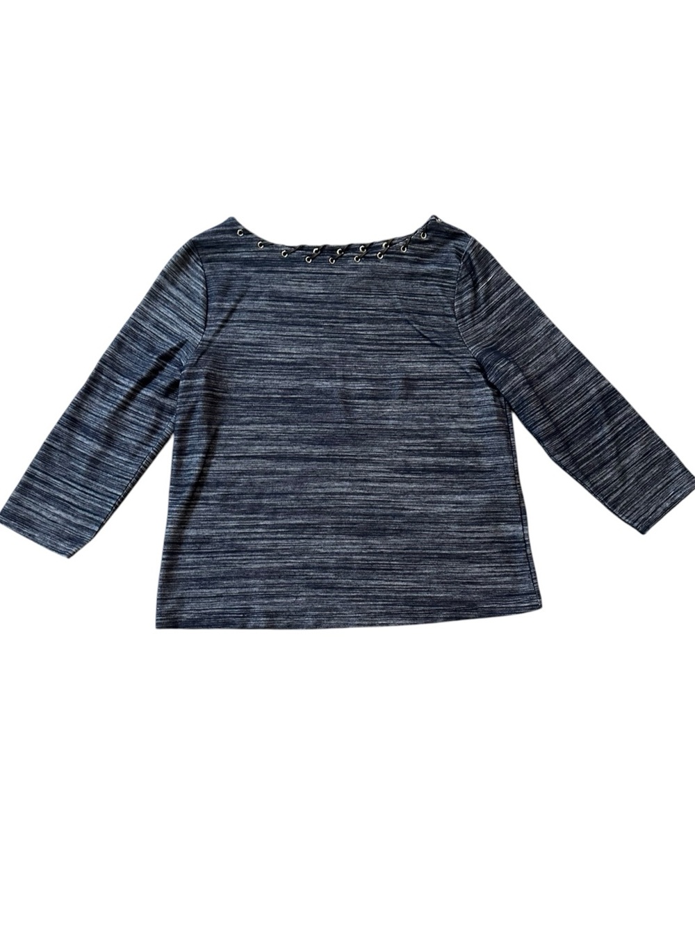 CHICO’S blue stripe 3/4 sleeve top w/ faux leather trim size 1 (M/8)